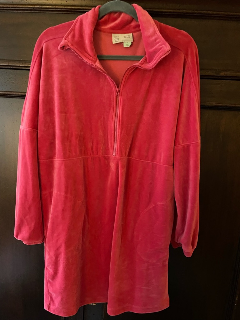 Anthropologie velour Half-Zip Tunic dress - Pink